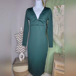 Express Small Body Contour High Compression V-Neck Ruched Midi Dress